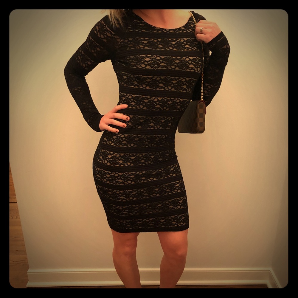 Bebe bodycon black lace dress m